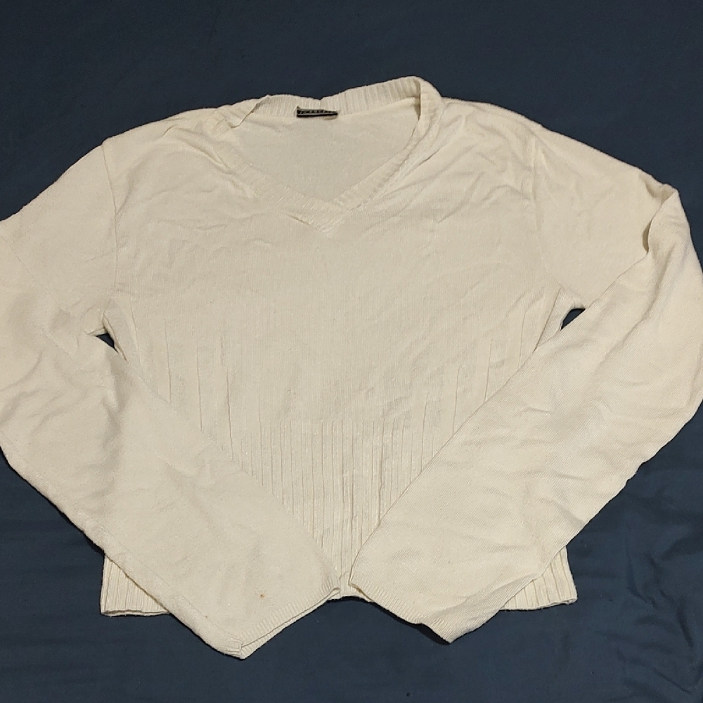 In Charge White V-Neck Sweater